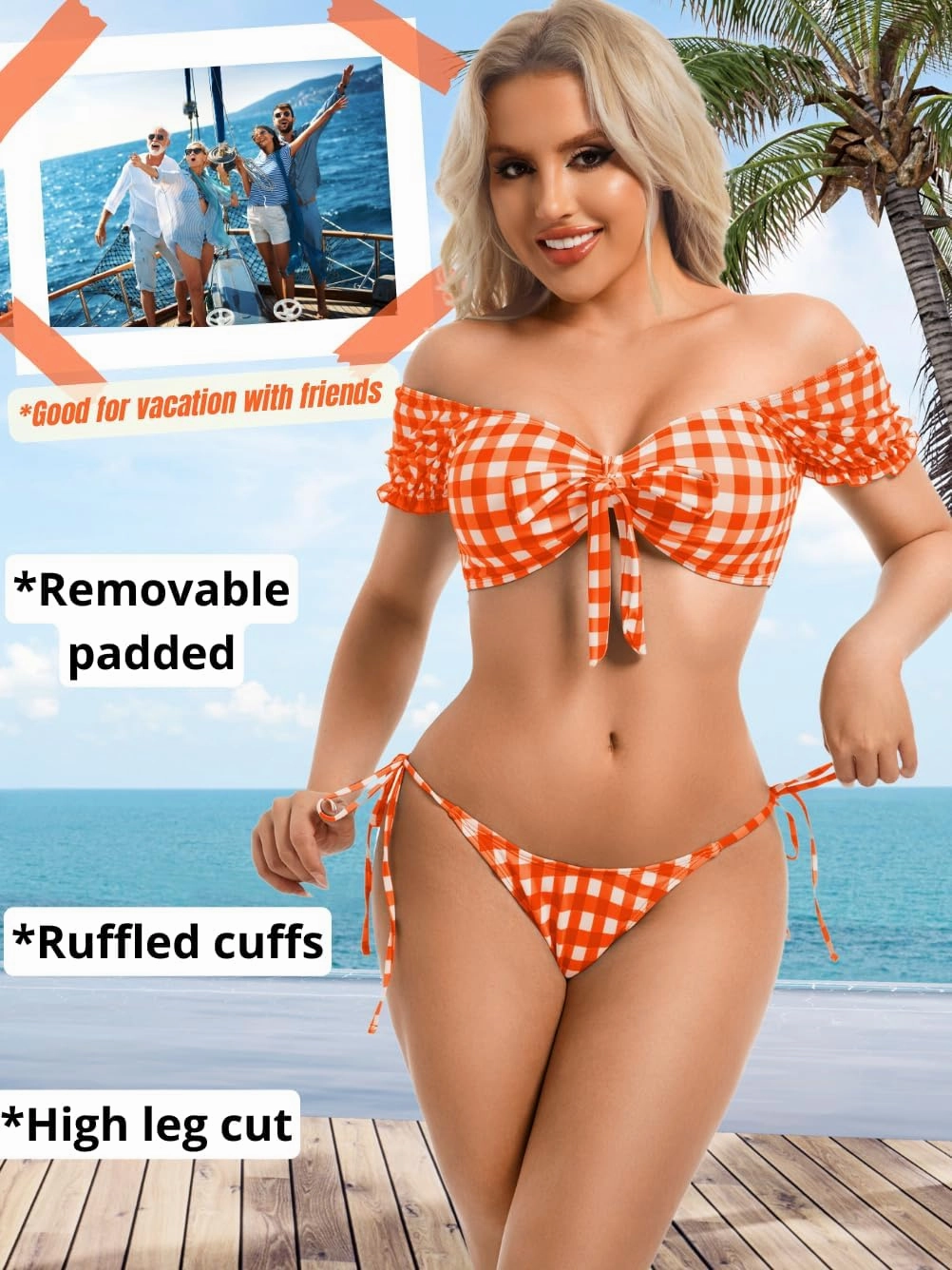 Sexy Gingham Bikini,High Cut Low Rise Tie Swimsuit Women,2 Piece Retro Checkered Bathing Suit Beach Pool Party