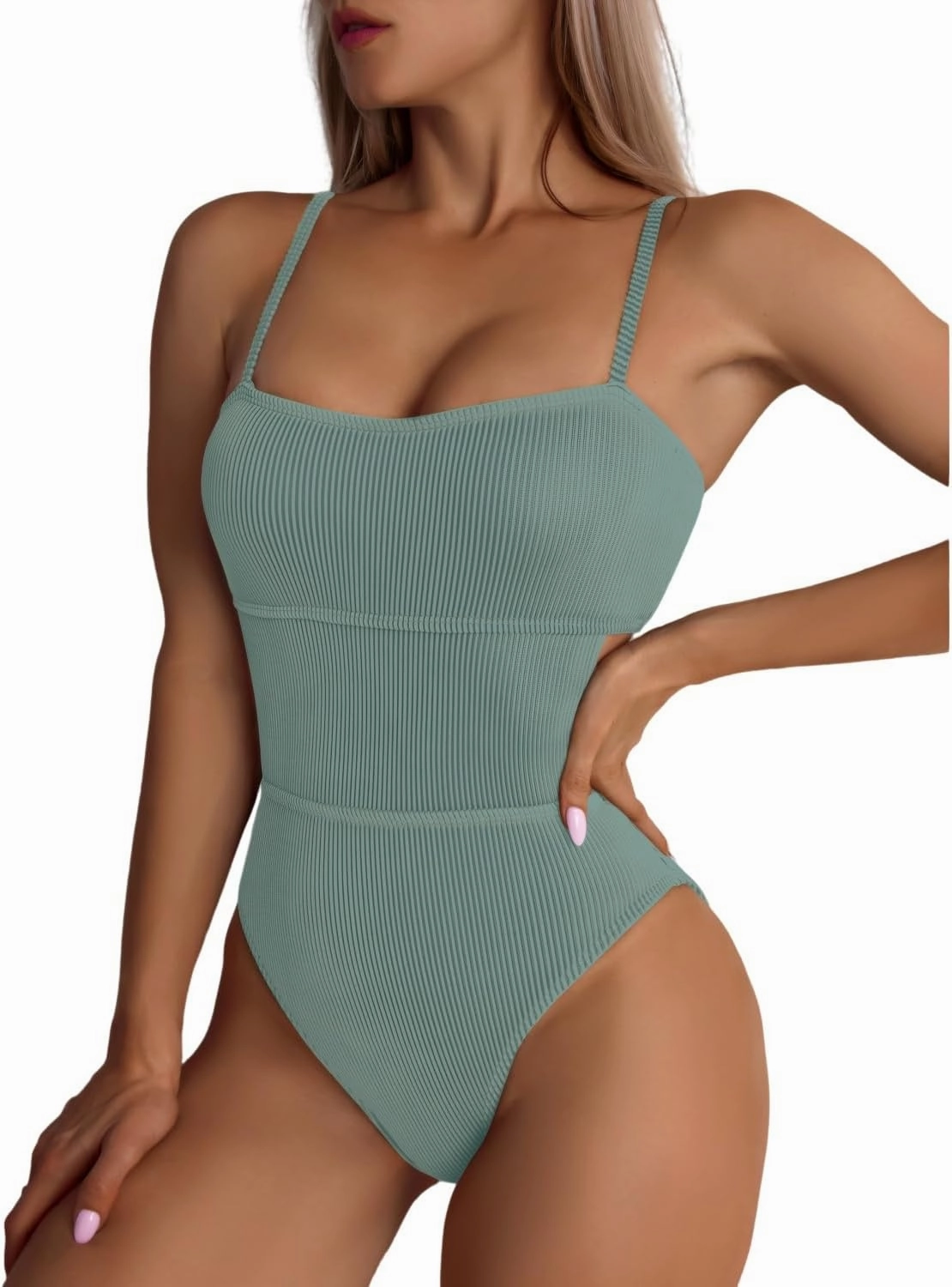 Sexy One Piece Swimsuit for Women Slimming Ribbed Bathing Suit Retro Swimsuit