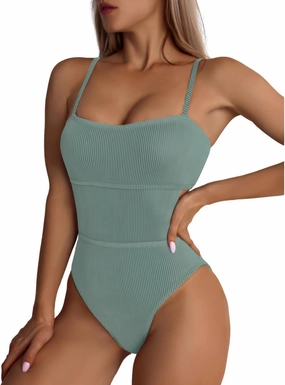 Sexy One Piece Swimsuit for Women Slimming Ribbed Bathing Suit Retro Swimsuit