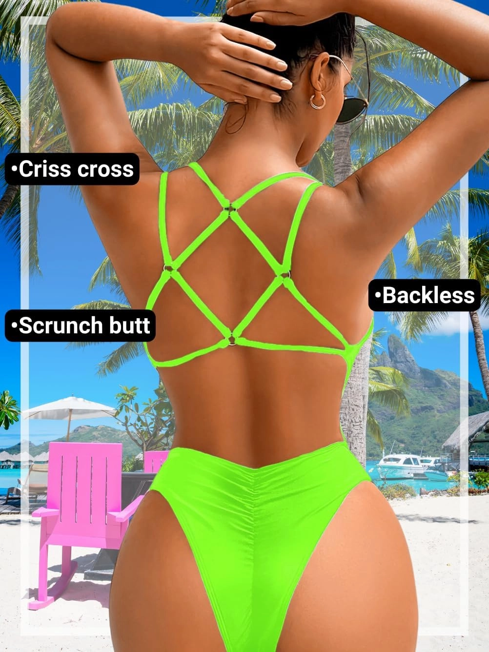 Sexy Swimsuit for Women,Backless Scrunch Butt High Cut Monokini,One Piece Cheeky Bathing Suit Beach Pool Party