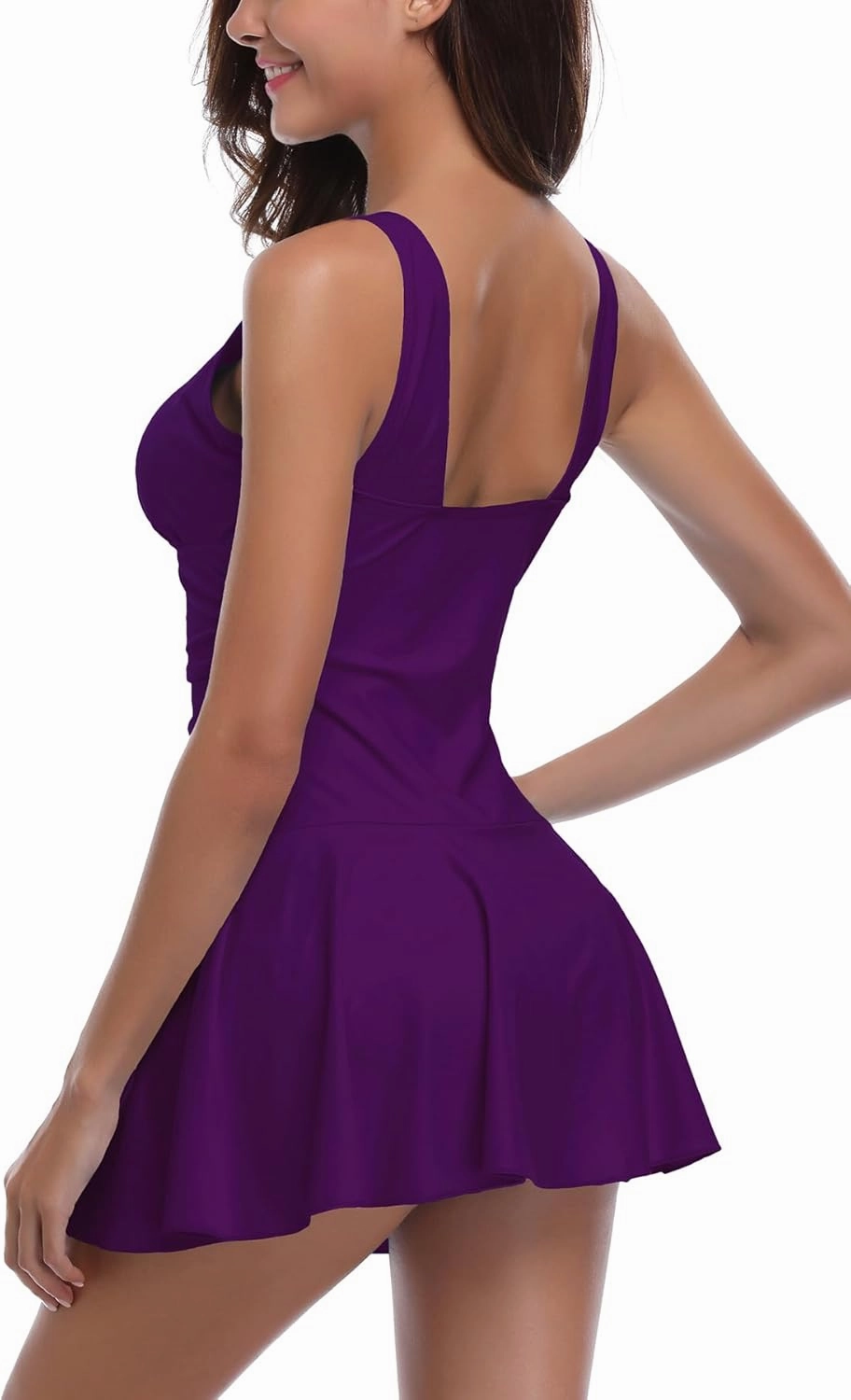 SHEKINI Women's V Neck One Piece Skirt Swimsuit Ruched Retro Swimdress Bathing Suit