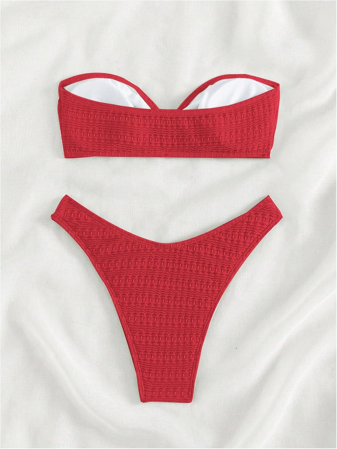 SHENHE Women's 2 Piece Bikini Set Summer Solid Ring Strapless Textured Bathingsuit