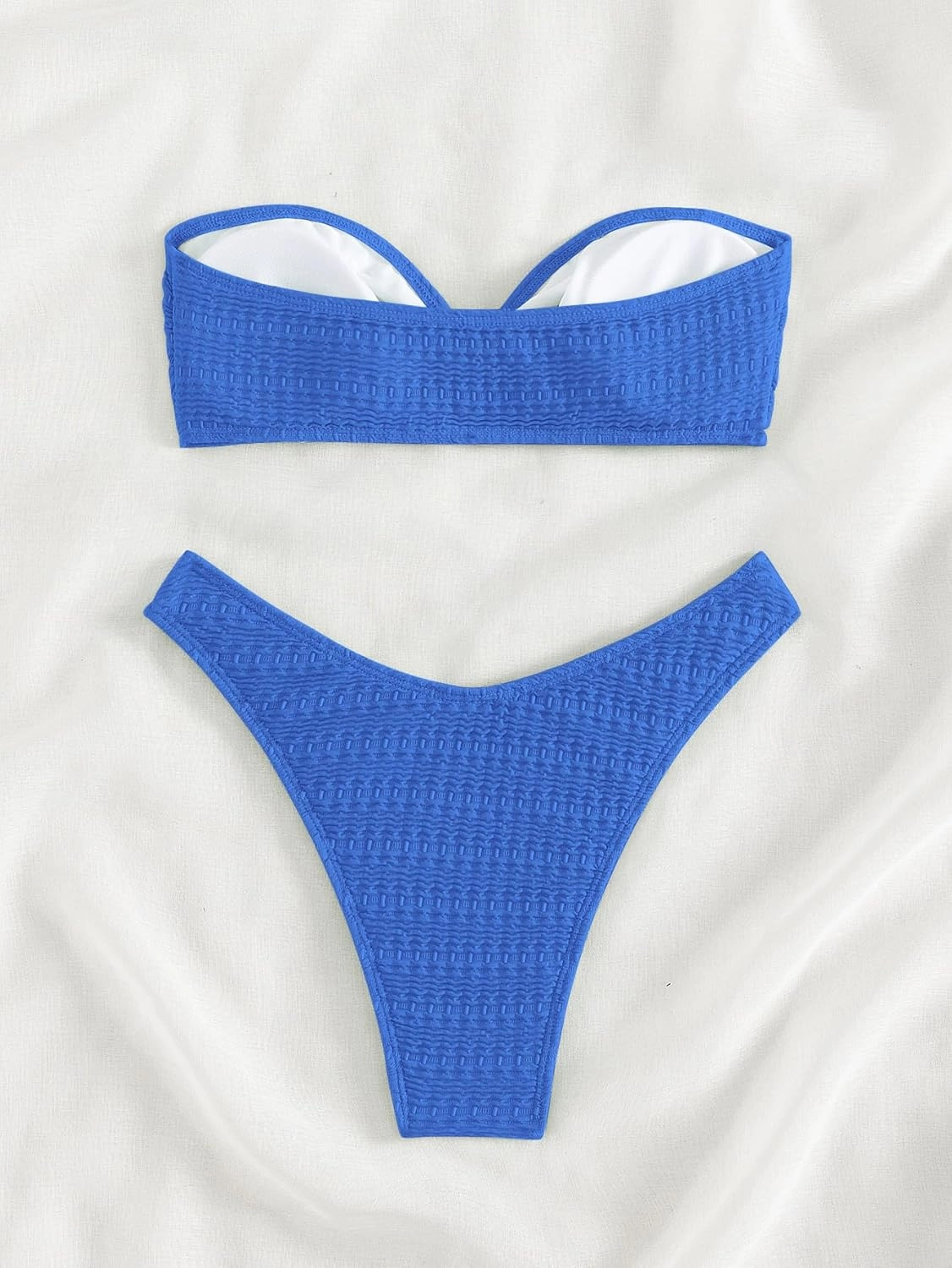 SHENHE Women's 2 Piece Bikini Set Summer Solid Ring Strapless Textured Bathingsuit