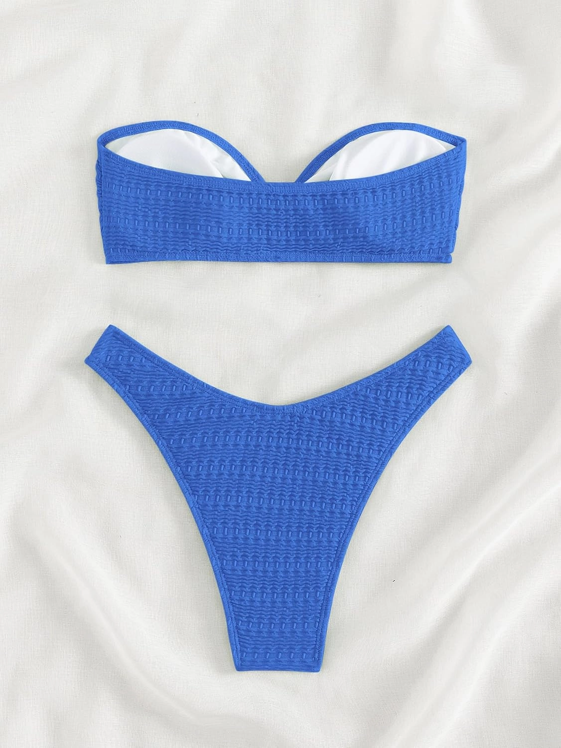 SHENHE Women's 2 Piece Bikini Set Summer Solid Ring Strapless Textured Bathingsuit