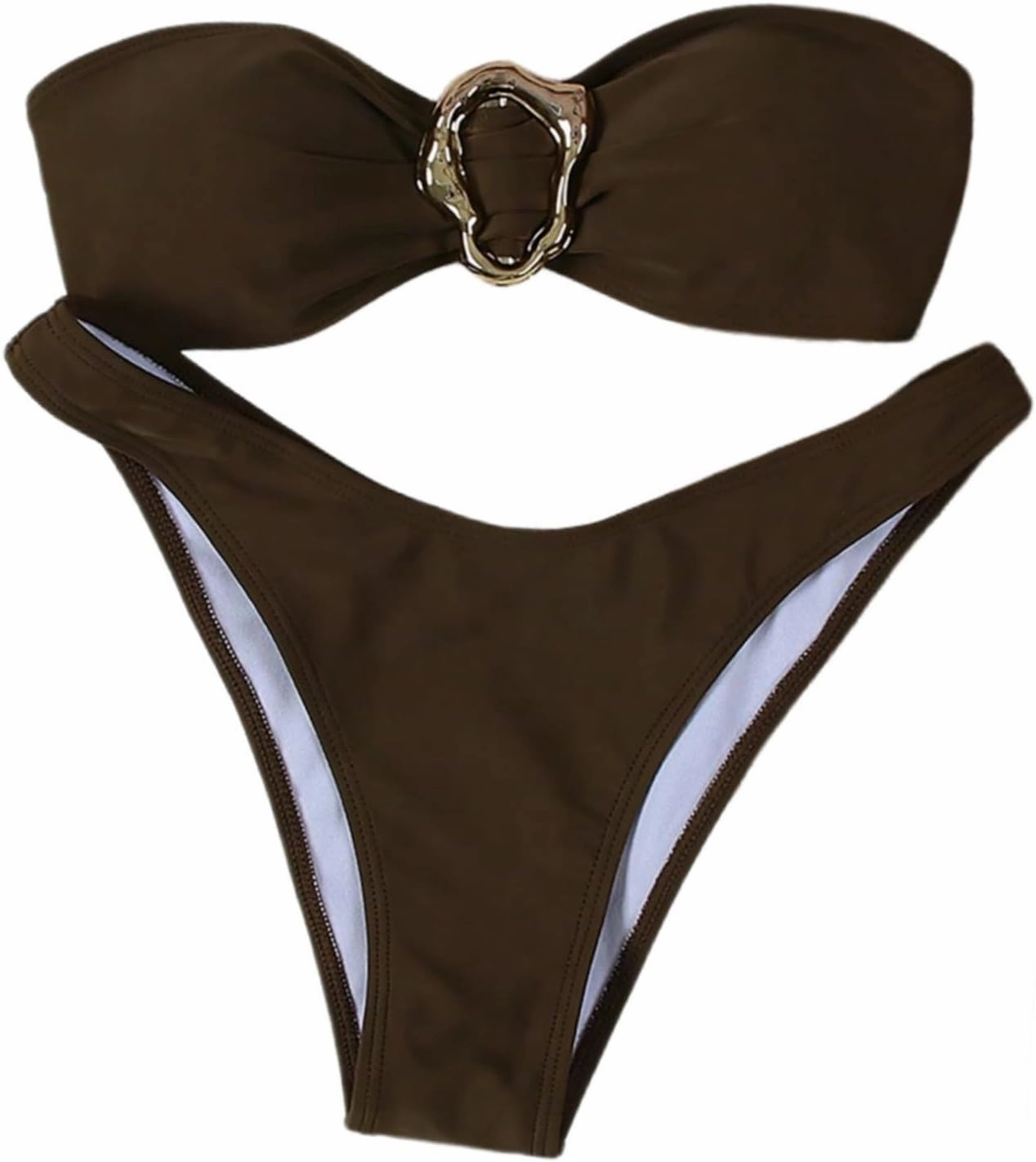 SHENHE Women's 2 Piece Strapless Swimsuits High Cut Metal Ring Tube Top Bandeau Bikini Set