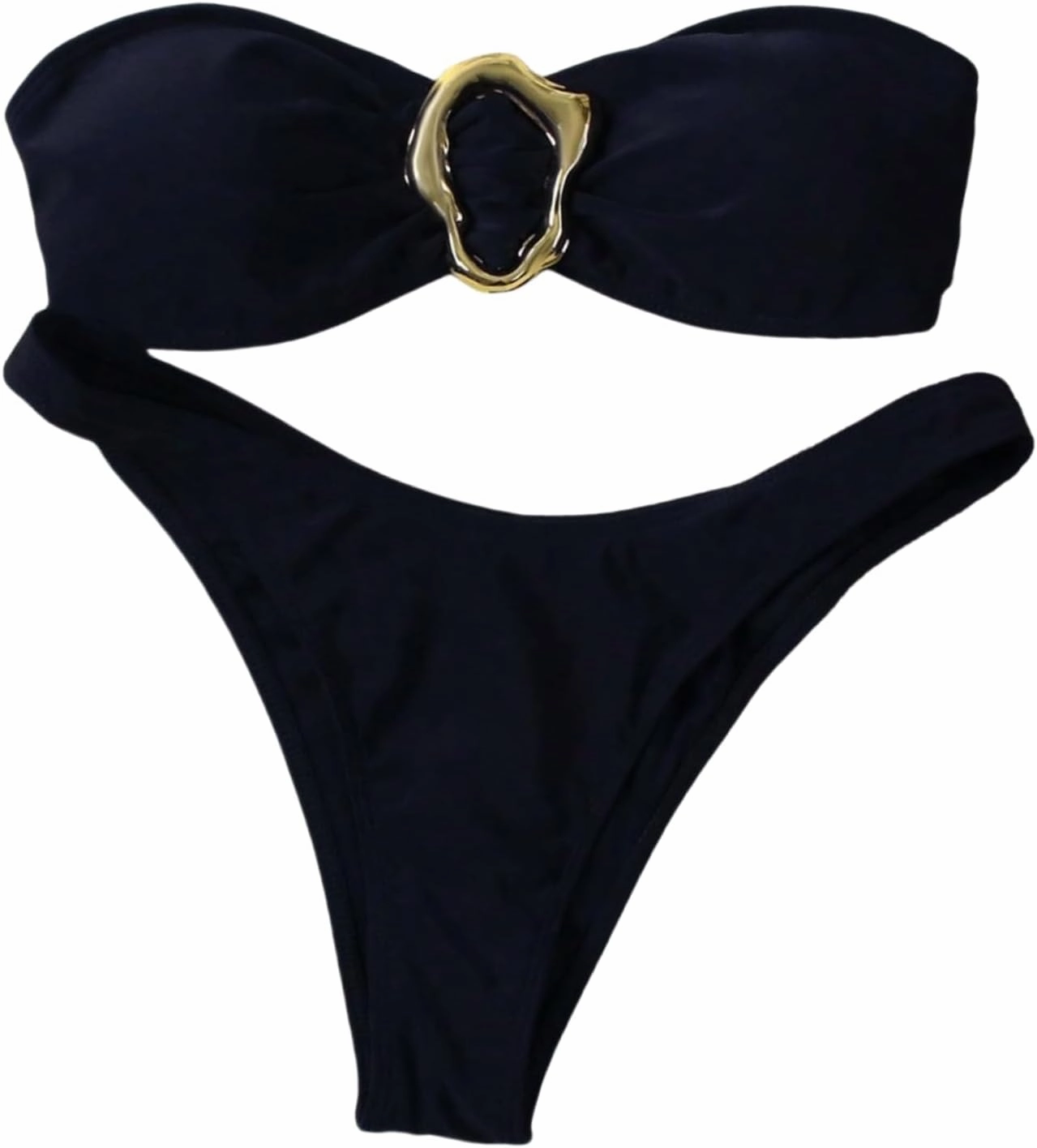SHENHE Women's 2 Piece Strapless Swimsuits High Cut Metal Ring Tube Top Bandeau Bikini Set