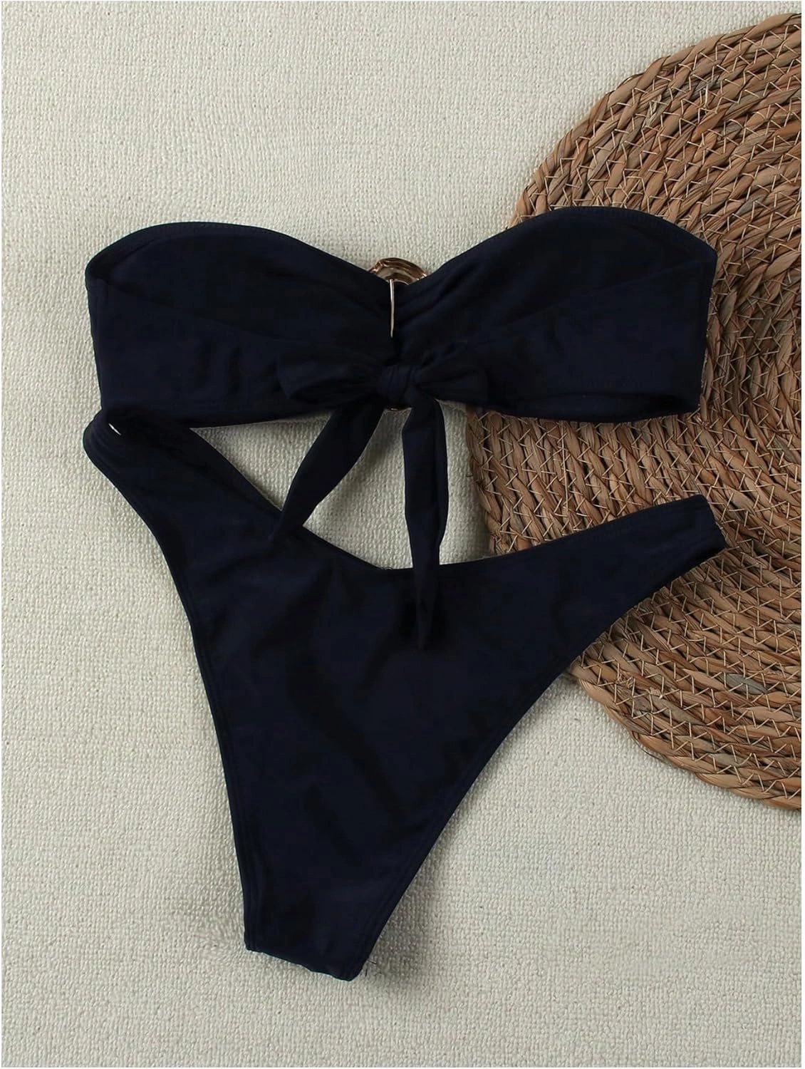 SHENHE Women's 2 Piece Strapless Swimsuits High Cut Metal Ring Tube Top Bandeau Bikini Set