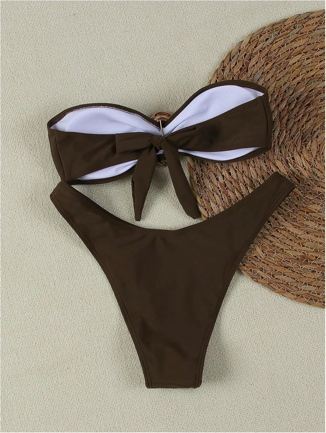 SHENHE Women's 2 Piece Strapless Swimsuits High Cut Metal Ring Tube Top Bandeau Bikini Set
