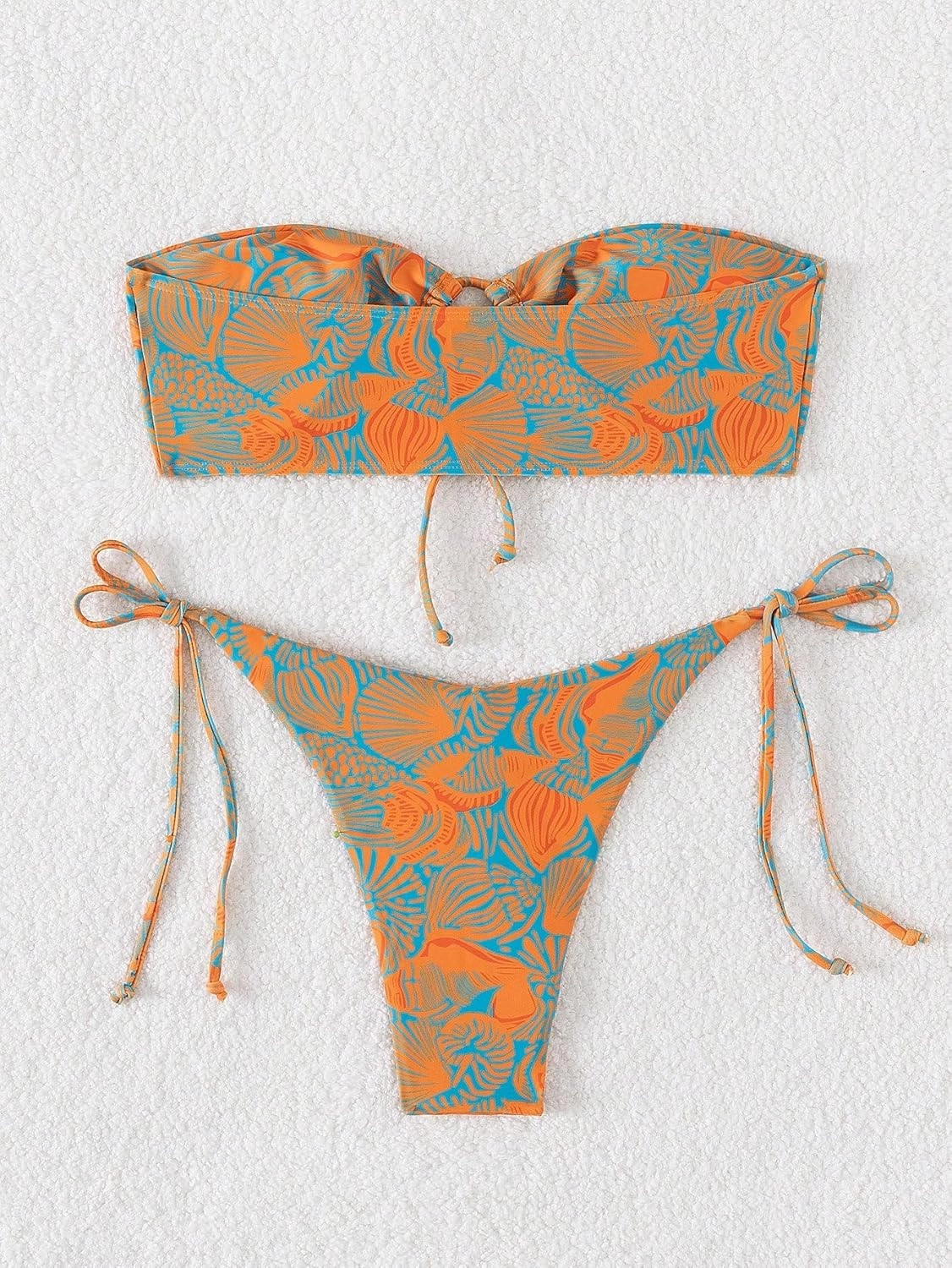 SHENHE Women's Strapless 2 Piece Tropical Swimsuit Drawstring Tie Side Bandeau Bikini