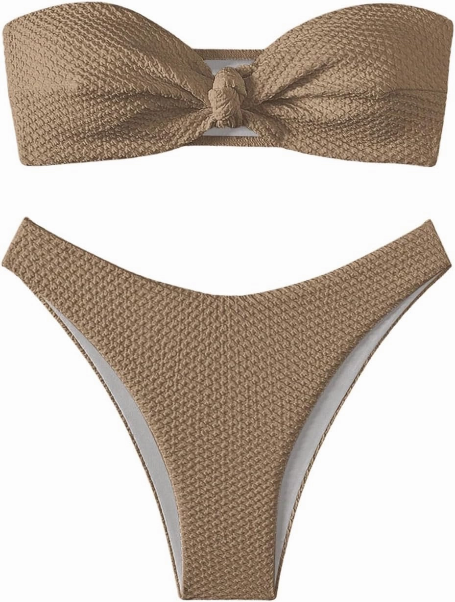 SHENHE Women's Strapless Tie Front 2 Piece Swimsuits Sexy Thong Bandeau Bikini Set
