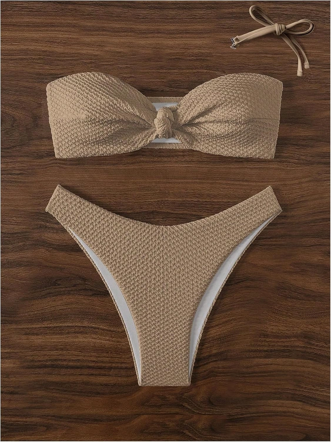 SHENHE Women's Strapless Tie Front 2 Piece Swimsuits Sexy Thong Bandeau Bikini Set