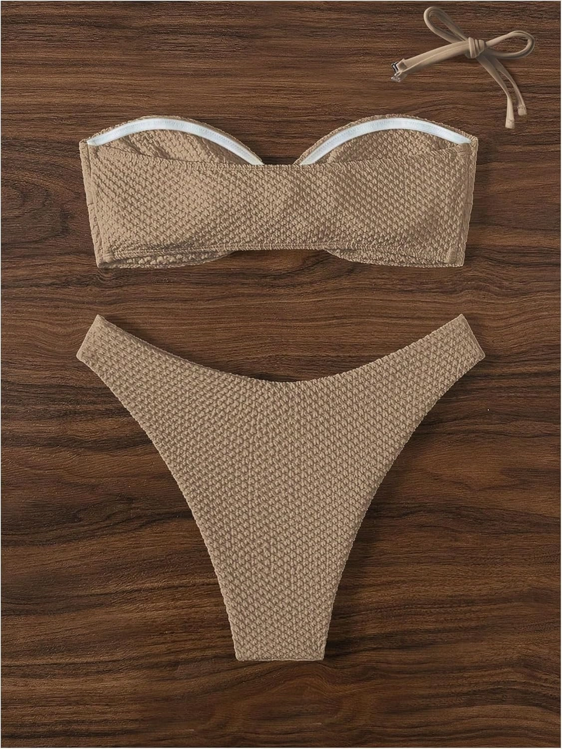 SHENHE Women's Strapless Tie Front 2 Piece Swimsuits Sexy Thong Bandeau Bikini Set