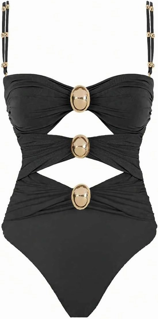 SherryDC Women's Cutout One Piece Swimsuit Bandeau Ruched Color Block High Waisted Bathing Suit with Removable Straps