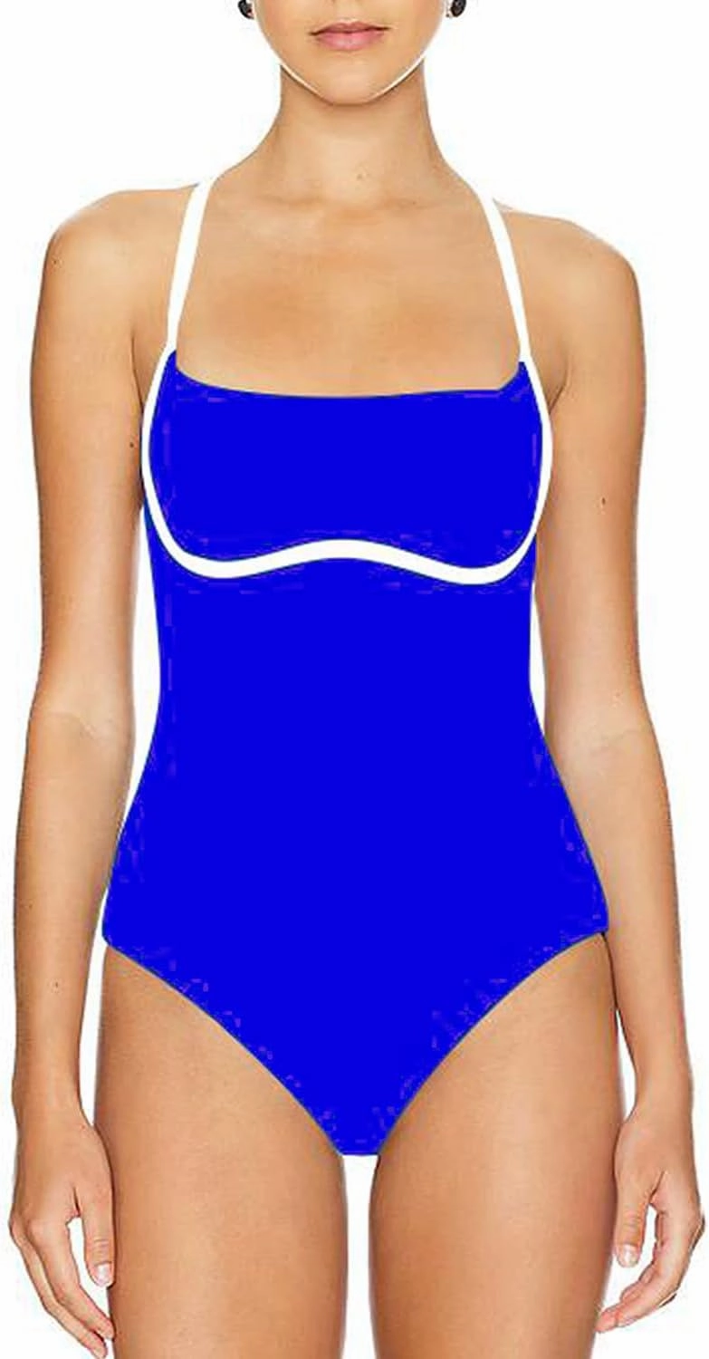 SherryDC Women's One Piece Swimsuit Cross Back Color Block High Cut Bathing Suit
