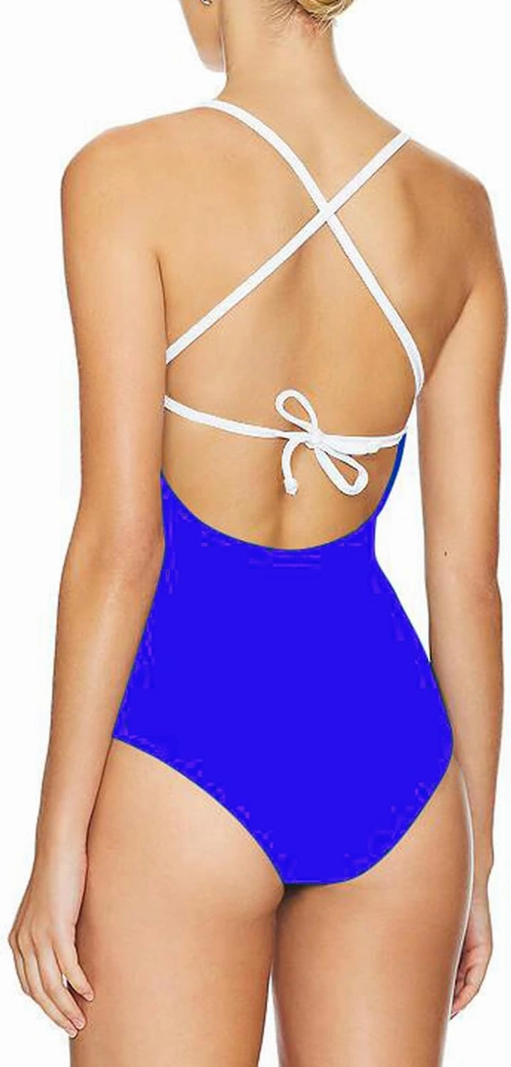 SherryDC Women's One Piece Swimsuit Cross Back Color Block High Cut Bathing Suit