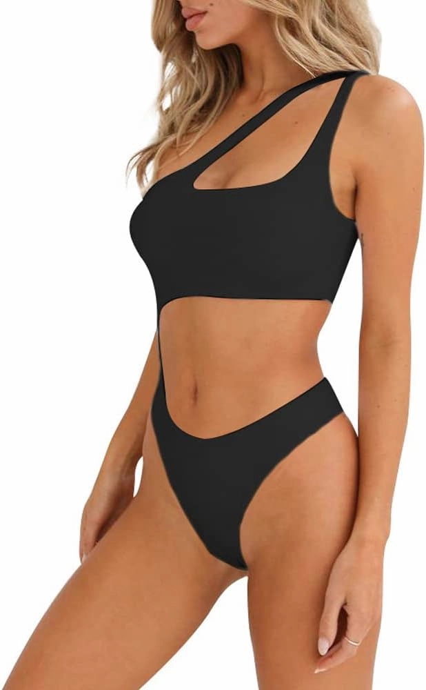 SherryDC Women's Sexy Cutout One Shoulder High Cut Cheeky One Piece Swimsuit Bathing Suit