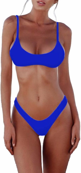 SherryDC Women's Solid Scoop Neck Push Up Padded Brazilian Thong Bikini Swimsuit Bathing Suit