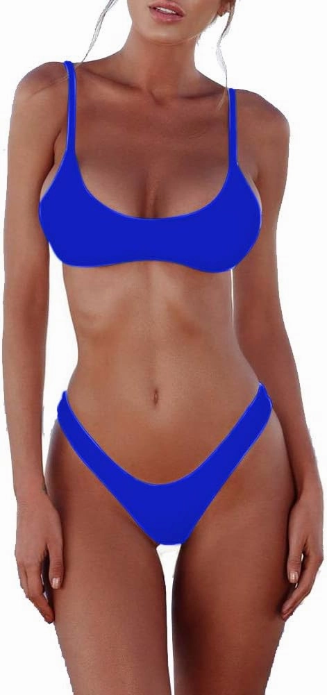 SherryDC Women's Solid Scoop Neck Push Up Padded Brazilian Thong Bikini Swimsuit Bathing Suit
