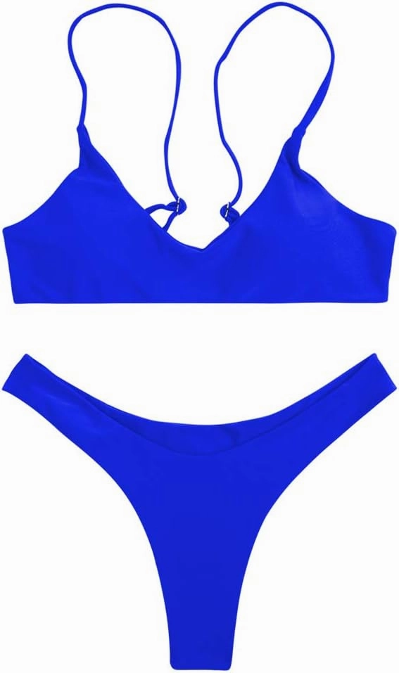 SherryDC Women's Solid Scoop Neck Push Up Padded Brazilian Thong Bikini Swimsuit Bathing Suit