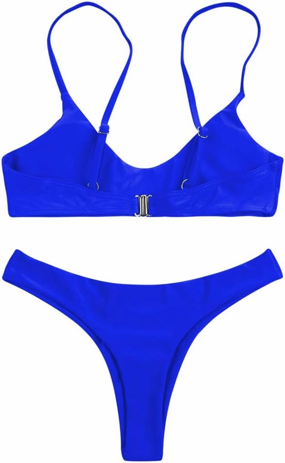SherryDC Women's Solid Scoop Neck Push Up Padded Brazilian Thong Bikini Swimsuit Bathing Suit