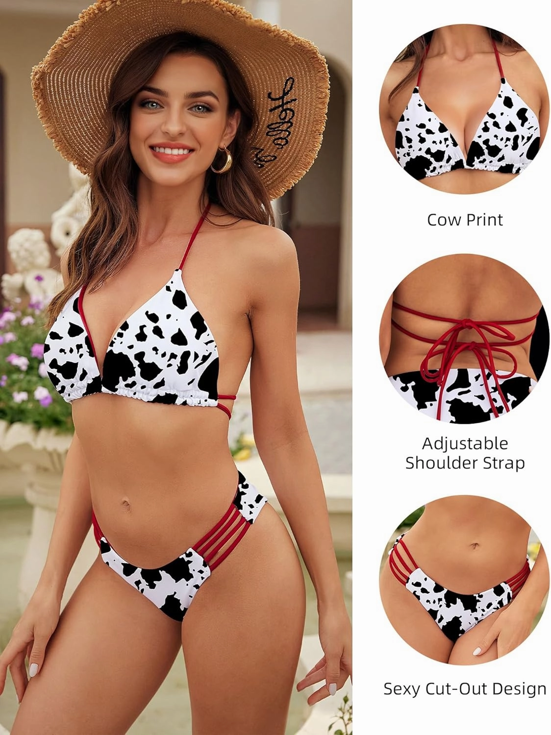 SHESHOW Bikini Sets for Women Cowgirl Style Two Piece Swimsuits Back Lace Up Mid Rise Sexy Bathing Suit Size XS-XL