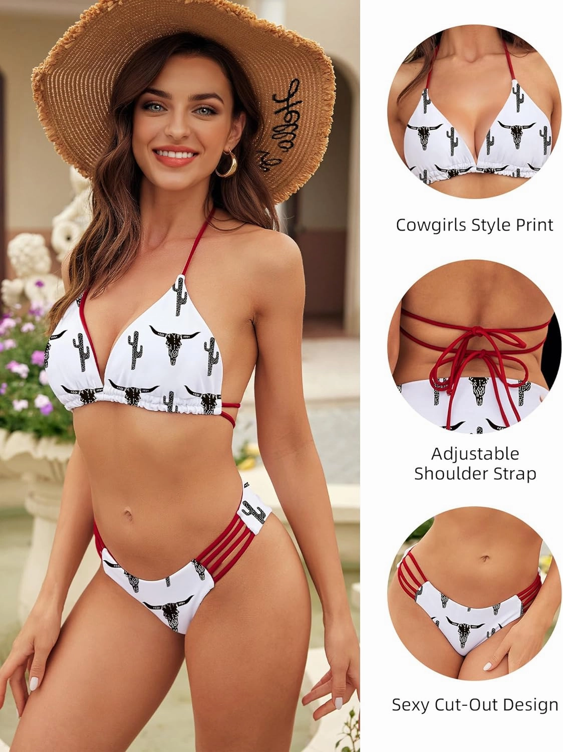SHESHOW Bikini Sets for Women Cowgirl Style Two Piece Swimsuits Back Lace Up Mid Rise Sexy Bathing Suit Size XS-XL