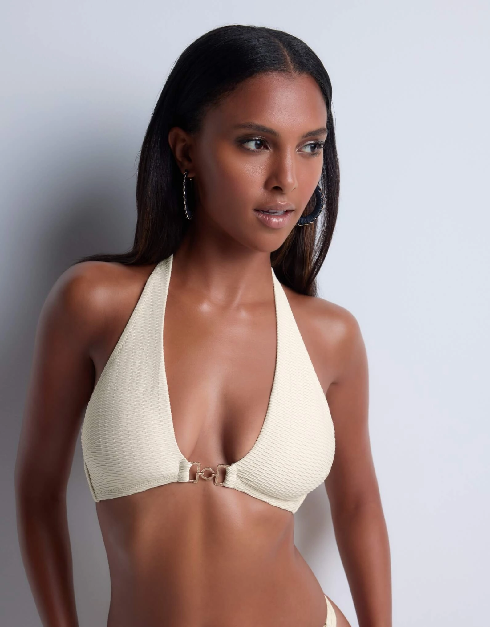 Shimmering Waters Triangle Bikini Top Golden White