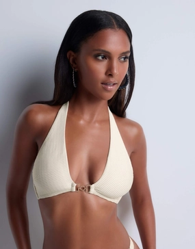 Shimmering Waters Triangle Bikini Top Golden White