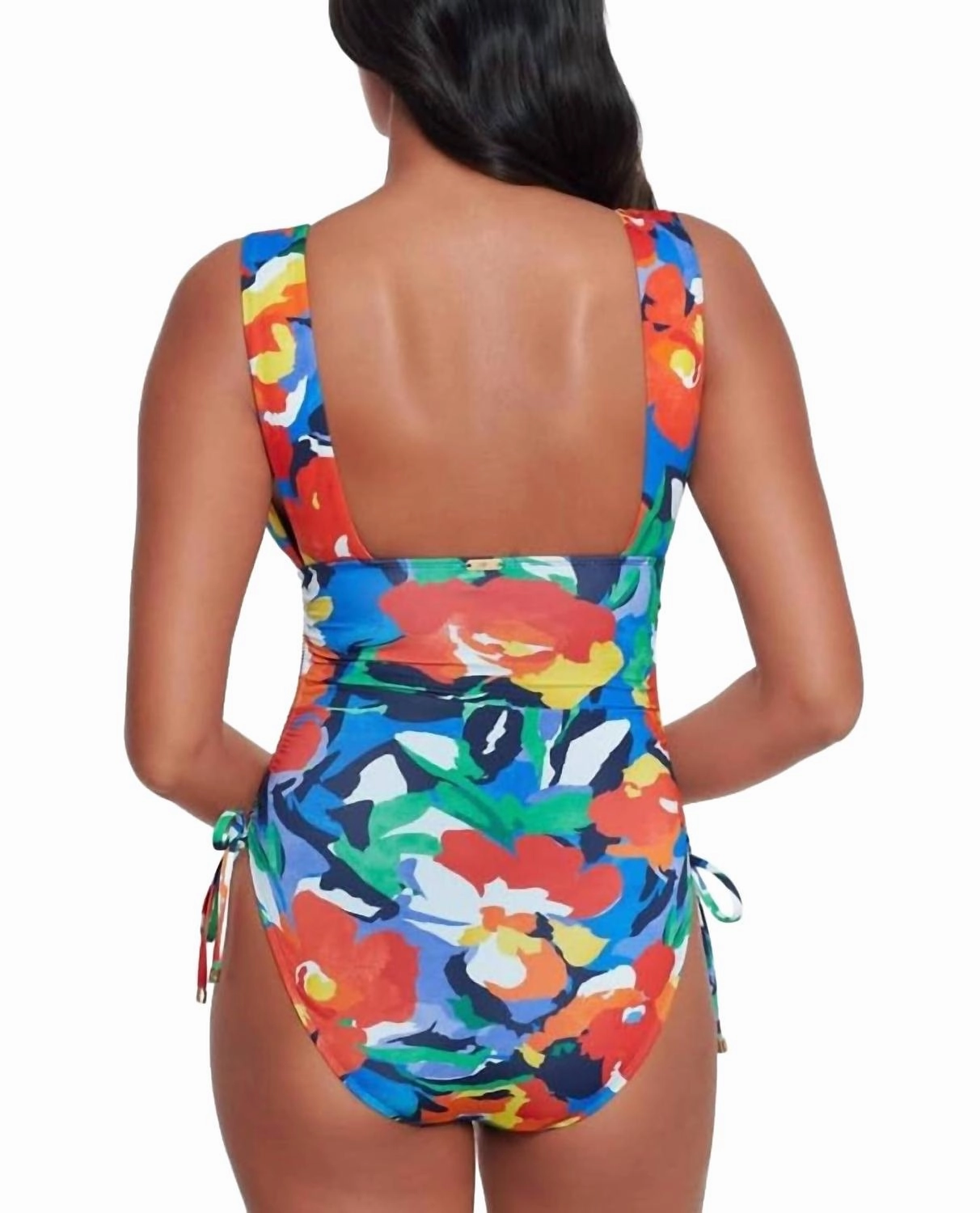Shirred Plunge-Neck One Piece Swimsuit In Multi