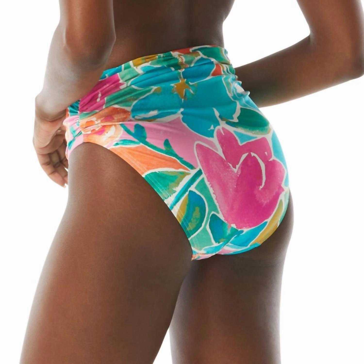 Shirred Waist Bikini Bottom In Multi