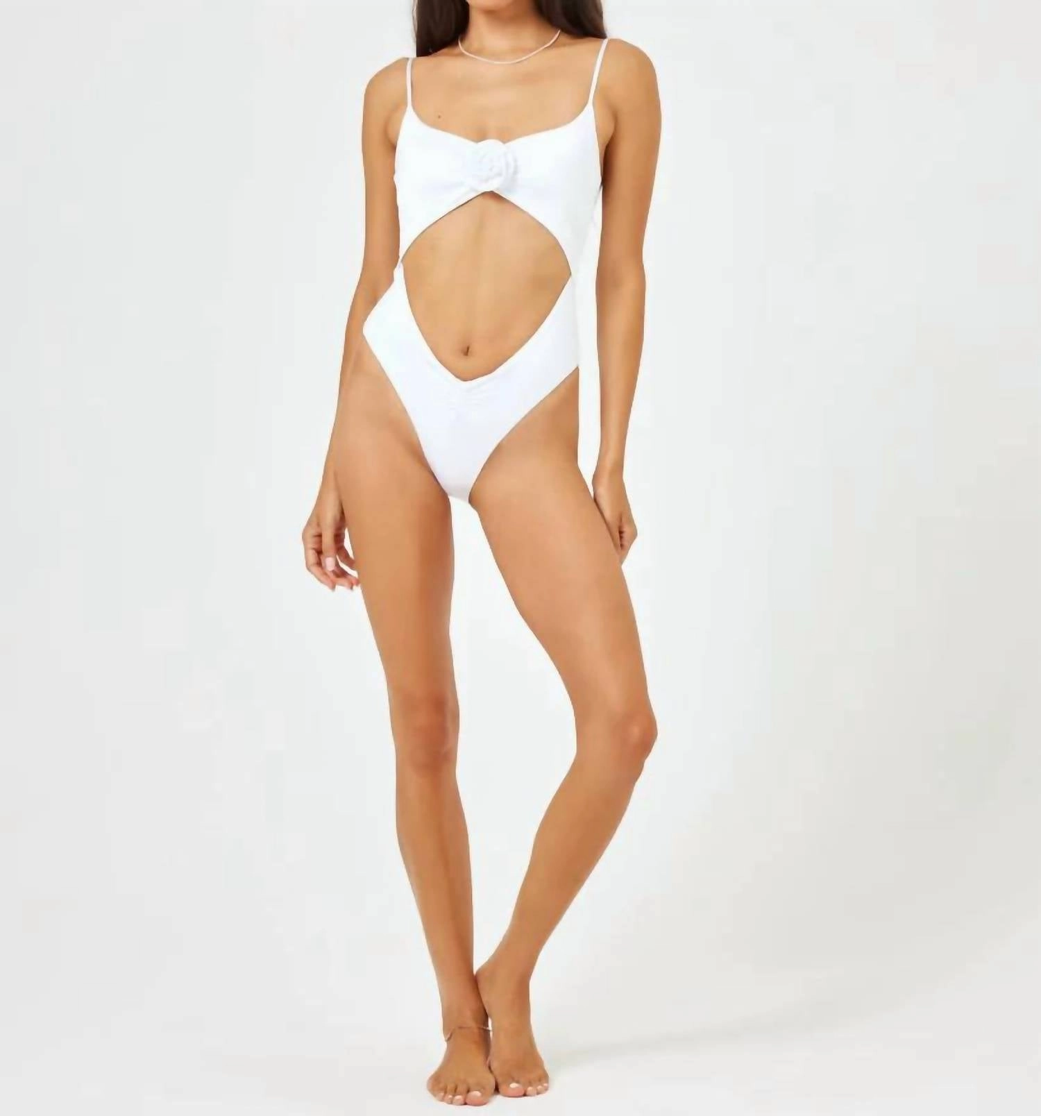 Sierra One Piece Bathing Suit In White Satin Shine