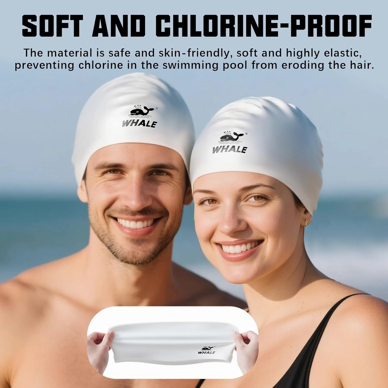 Silicone Swim Cap - Waterproof Non-Slip High Elasticity - Keeps Hair Dry Perfect for Men and Women Large Swimming Cap