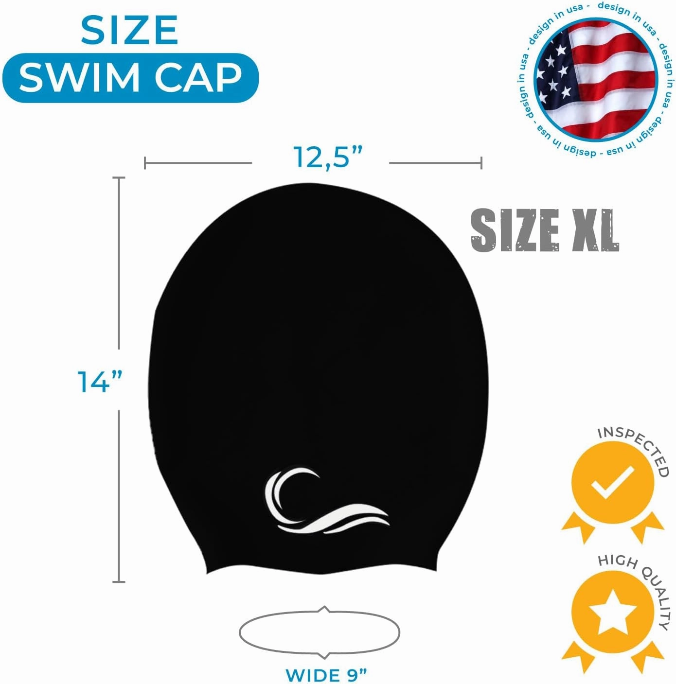 Silicone Swim Cap (Check Size Before Buying) - Waterproof Black, Red & Blue Swim Cap