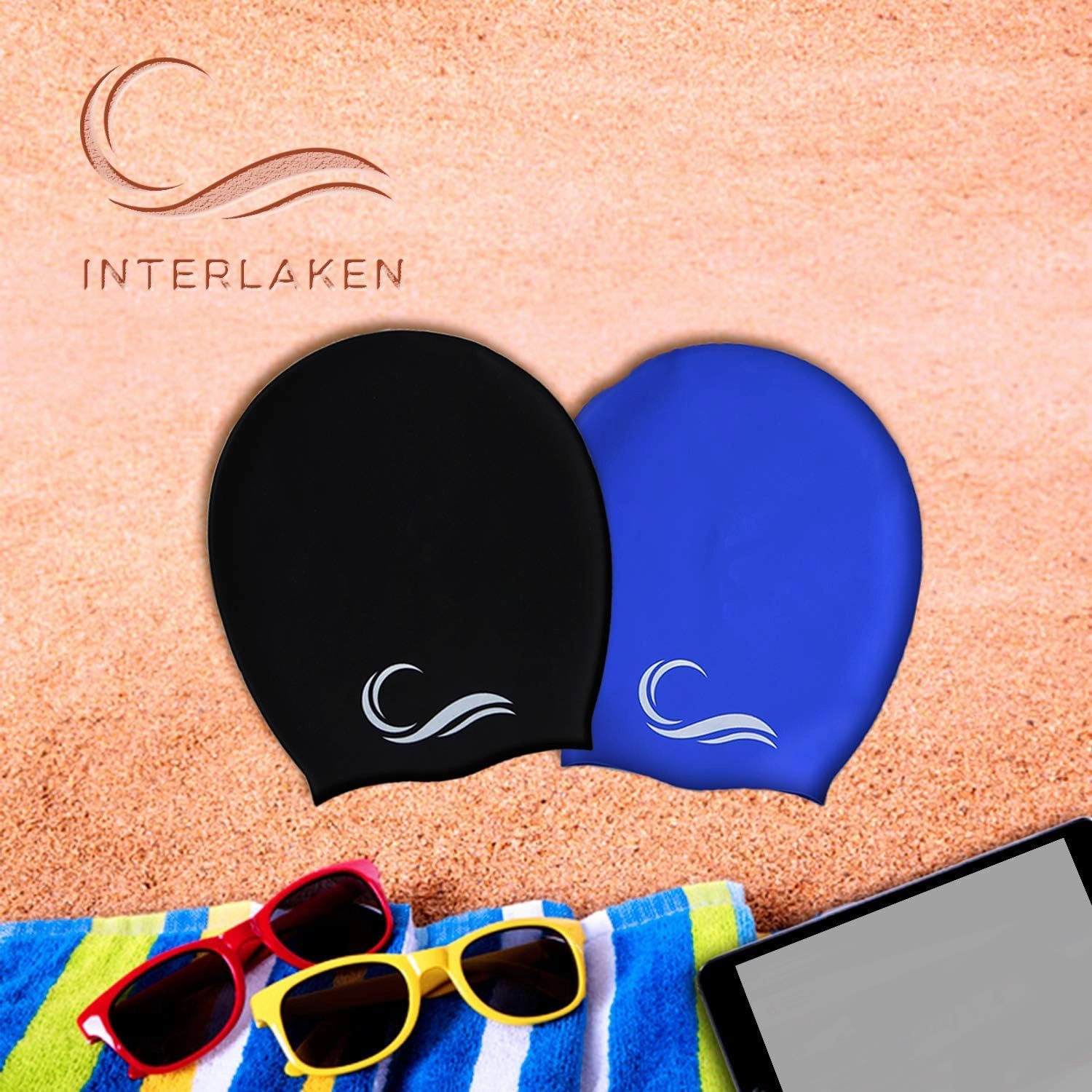 Silicone Swim Cap (Check Size Before Buying) - Waterproof Black, Red & Blue Swim Cap