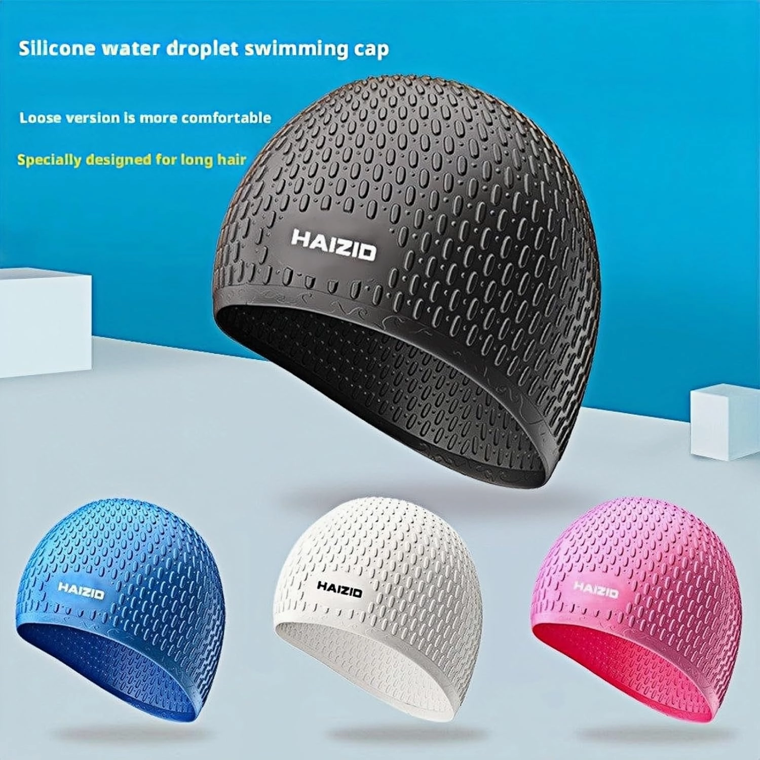 Silicone Swim Cap for Men Women - Comfortable Bathing Cap Ideal for Curly Short Medium Long Hair Shower Caps Keep Hairstyle Unchanged Non-Slip