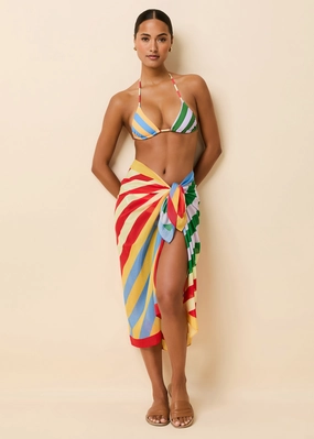 Silk Blend Pareo Colorblock Beach Stripe