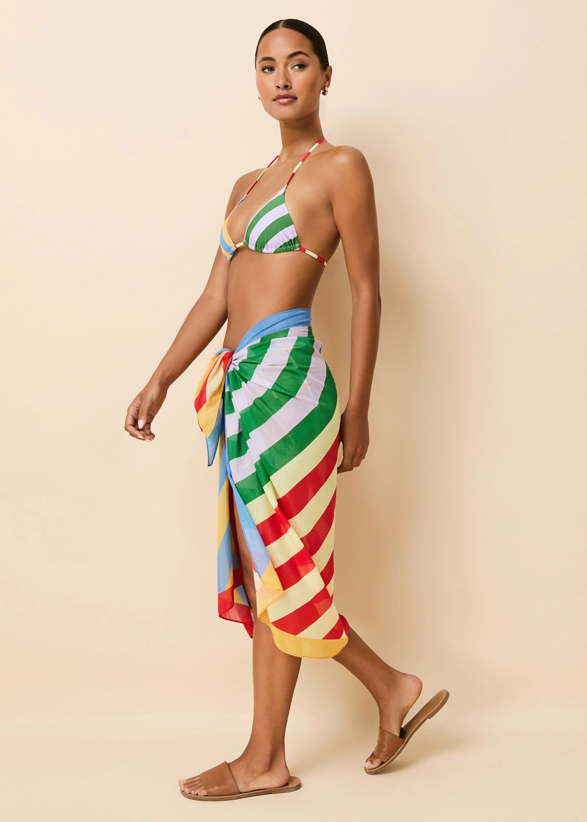 Silk Blend Pareo Colorblock Beach Stripe