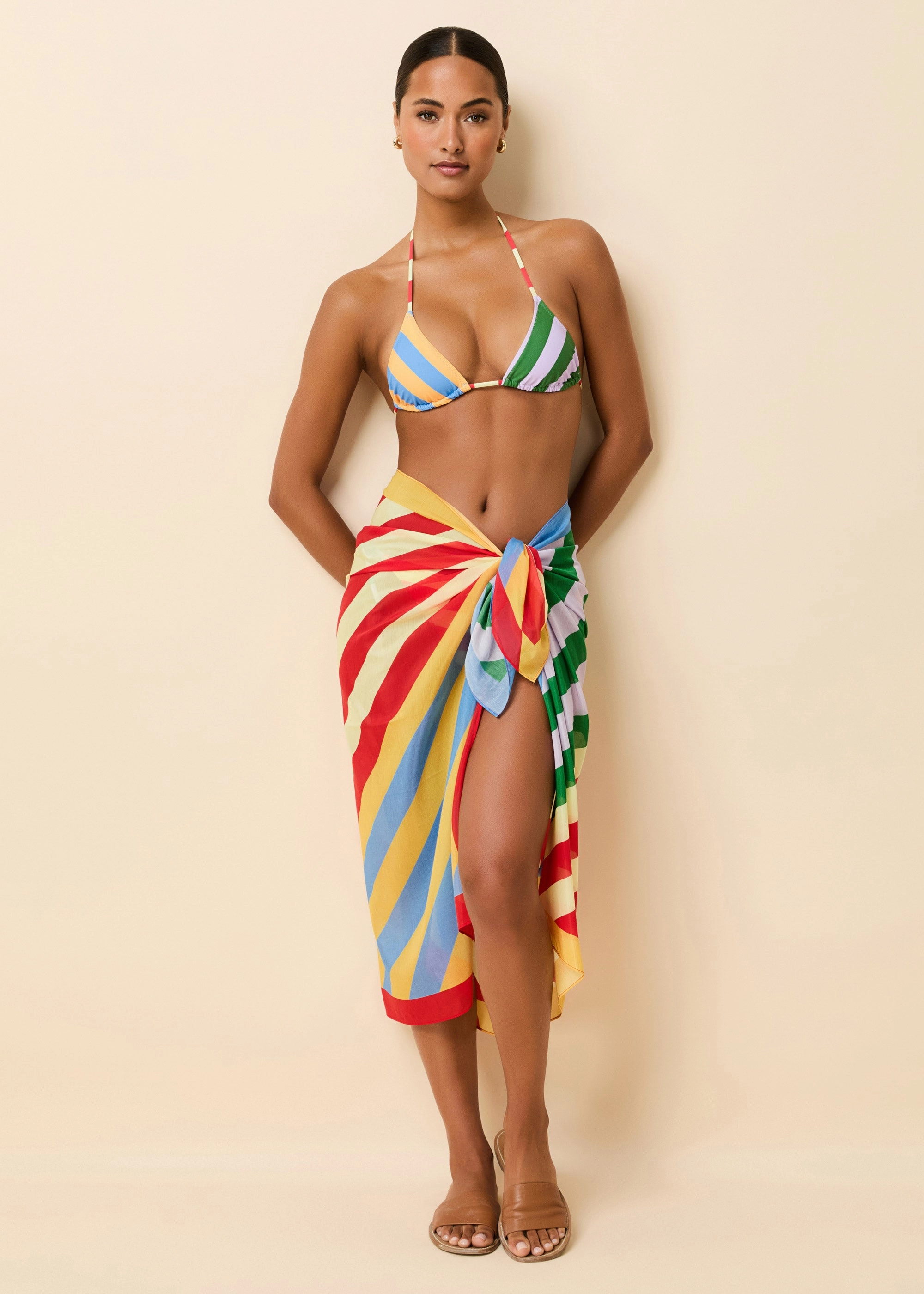 Silk Blend Pareo Colorblock Beach Stripe