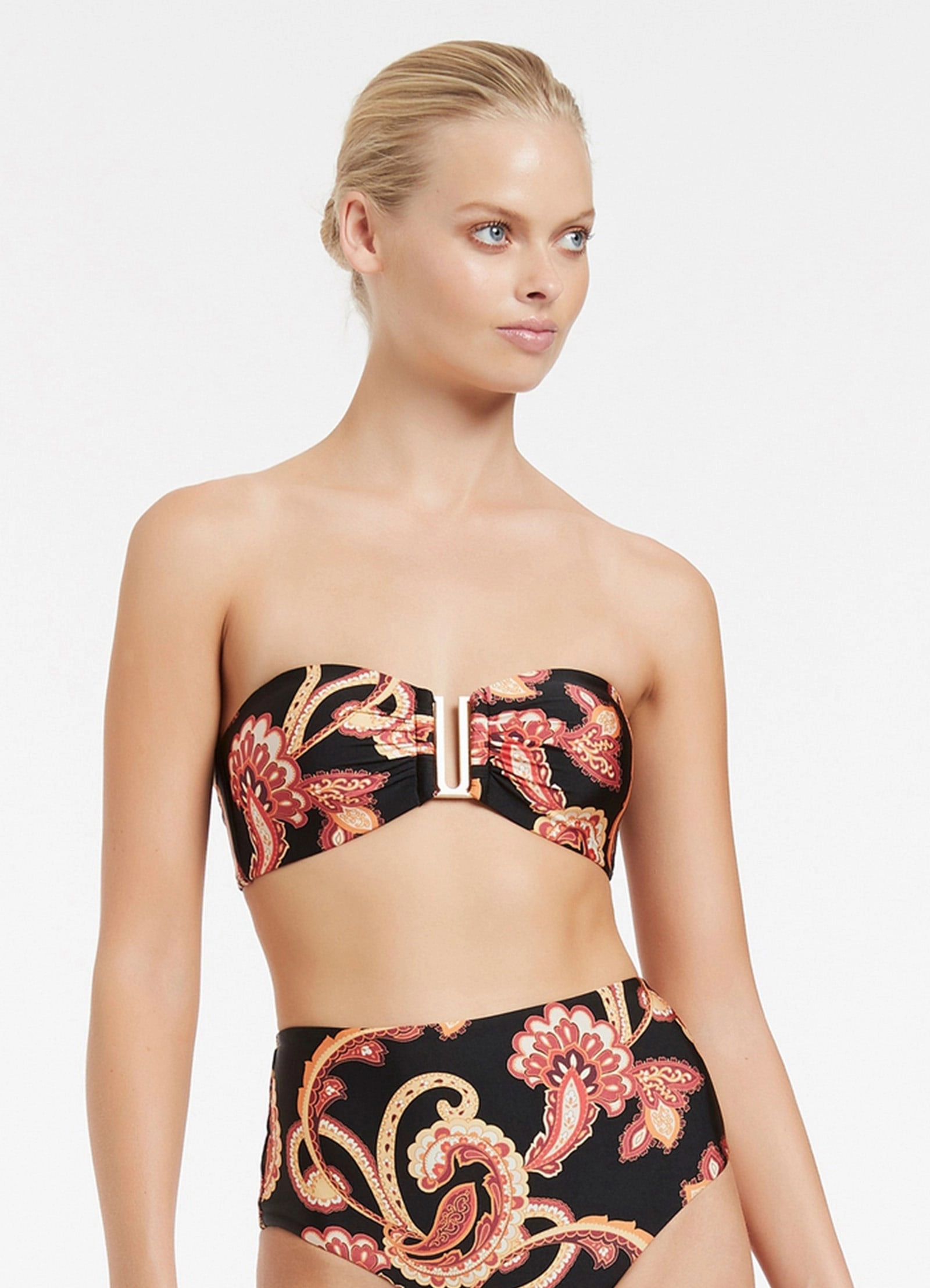 Silk Road Trim Bandeau Bikini Top - Black