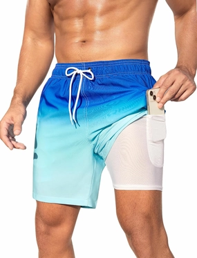 SILKWORLD Men Swim Trunks 6 Inch Quick Dry Swimming Shorts 2 in 1 Summer Swimwear Bathing Suits with Zipper Pockets