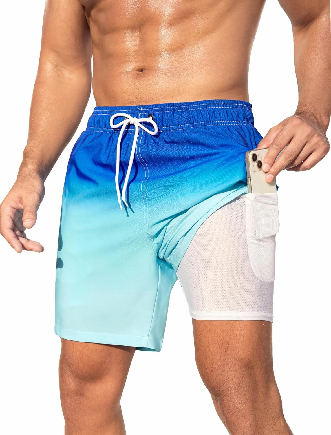 SILKWORLD Men Swim Trunks 6 Inch Quick Dry Swimming Shorts 2 in 1 Summer Swimwear Bathing Suits with Zipper Pockets