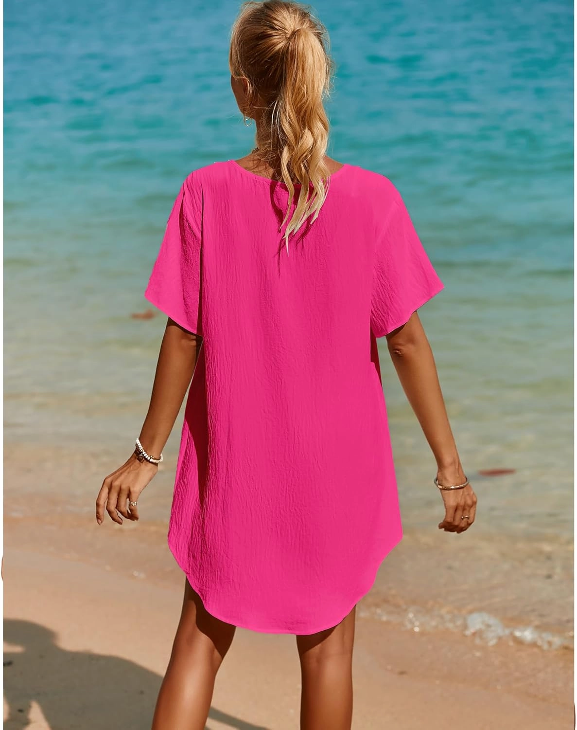 SimpleFun Womens Swimsuit Coverup Lace Crochet V Neck Bathing Suit Cover Up Dress Beach Cover Ups for Swimwear