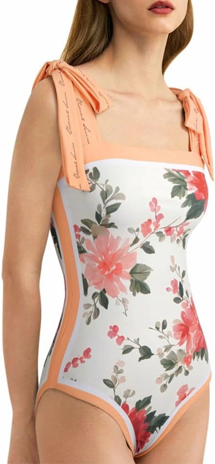 SKAYS Reversible Floral One Piece Swimsuit Women Bathing Suit Vintage Cute with Adjustable Straps Swimwear
