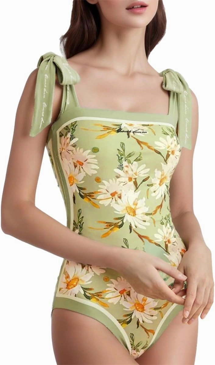 SKAYS Reversible Floral One Piece Swimsuit Women Bathing Suit Vintage Cute with Adjustable Straps Swimwear