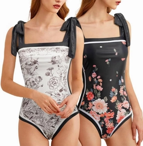 SKAYS Reversible Floral One Piece Swimsuit Women Bathing Suit Vintage Cute with Adjustable Straps Swimwear