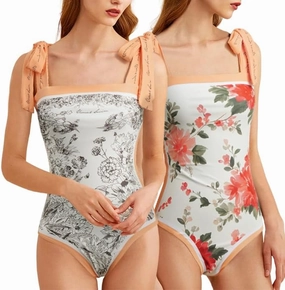 SKAYS Reversible Floral One Piece Swimsuit Women Bathing Suit Vintage Cute with Adjustable Straps Swimwear