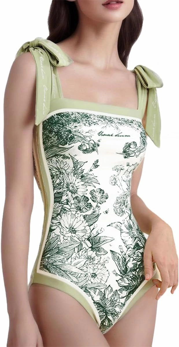 SKAYS Reversible Floral One Piece Swimsuit Women Bathing Suit Vintage Cute with Adjustable Straps Swimwear