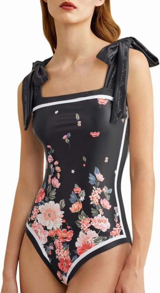 SKAYS Reversible Floral One Piece Swimsuit Women Bathing Suit Vintage Cute with Adjustable Straps Swimwear