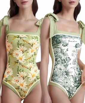 SKAYS Reversible Floral One Piece Swimsuit Women Bathing Suit Vintage Cute with Adjustable Straps Swimwear