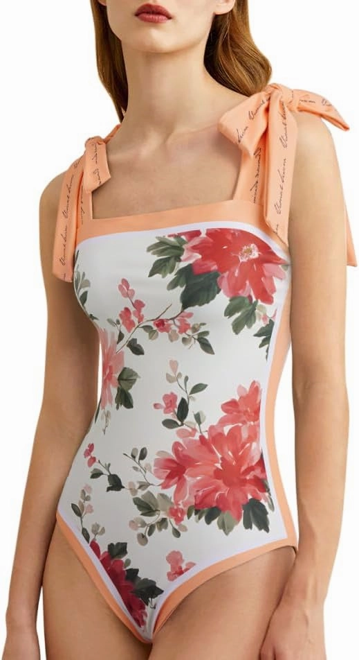 SKAYS Reversible Floral One Piece Swimsuit Women Bathing Suit Vintage Cute with Adjustable Straps Swimwear